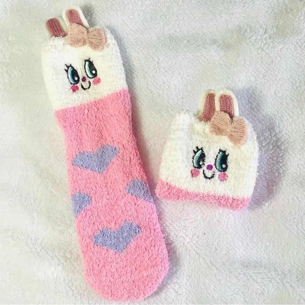 NWT Fox & Bunny Christmas Gift Socks - 3D Fluffy Thick Warm Winter Socks M 5-10